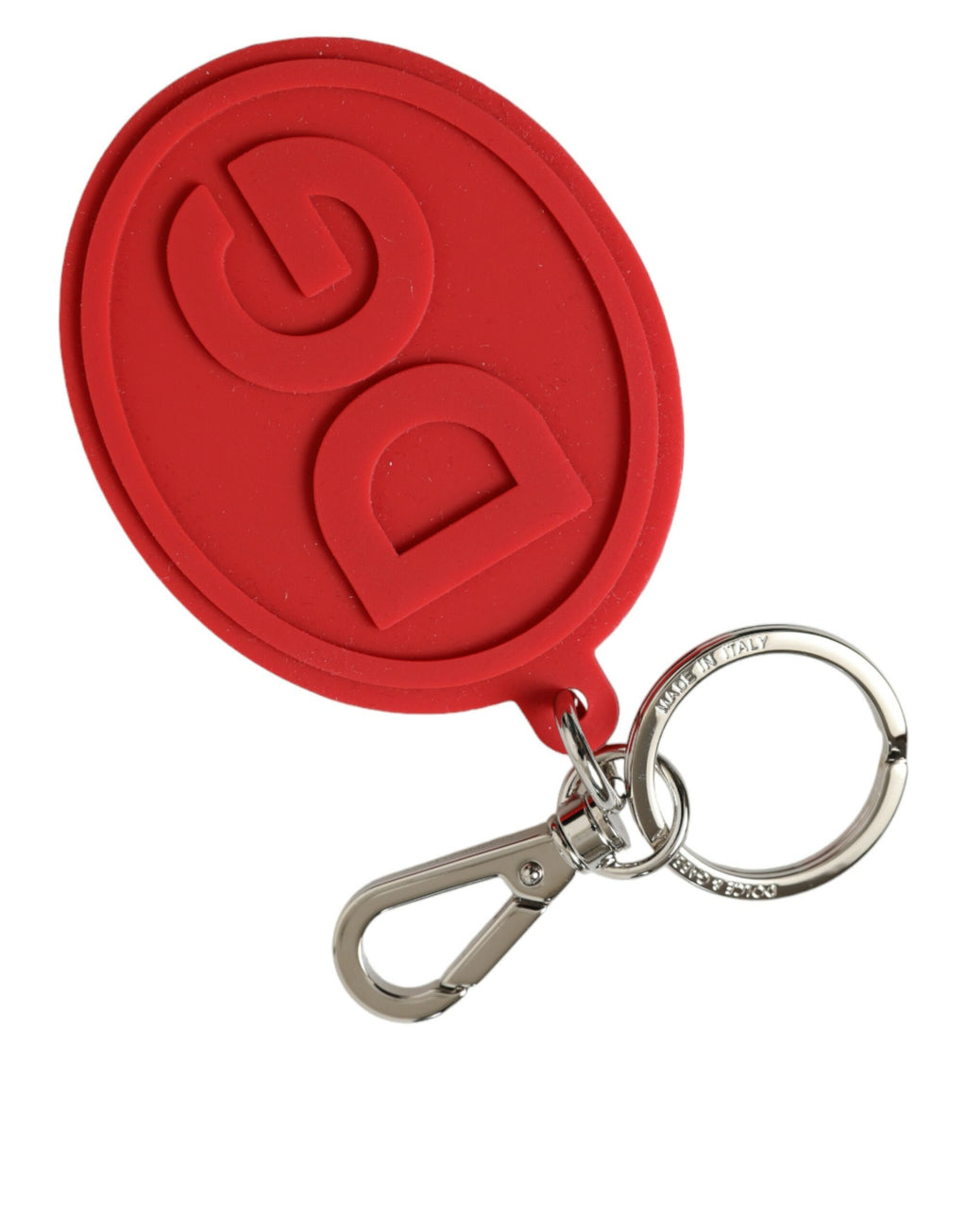 Dolce & Gabbana Red Rubber DG Logo Silver Brass Metal Keychain Keyring