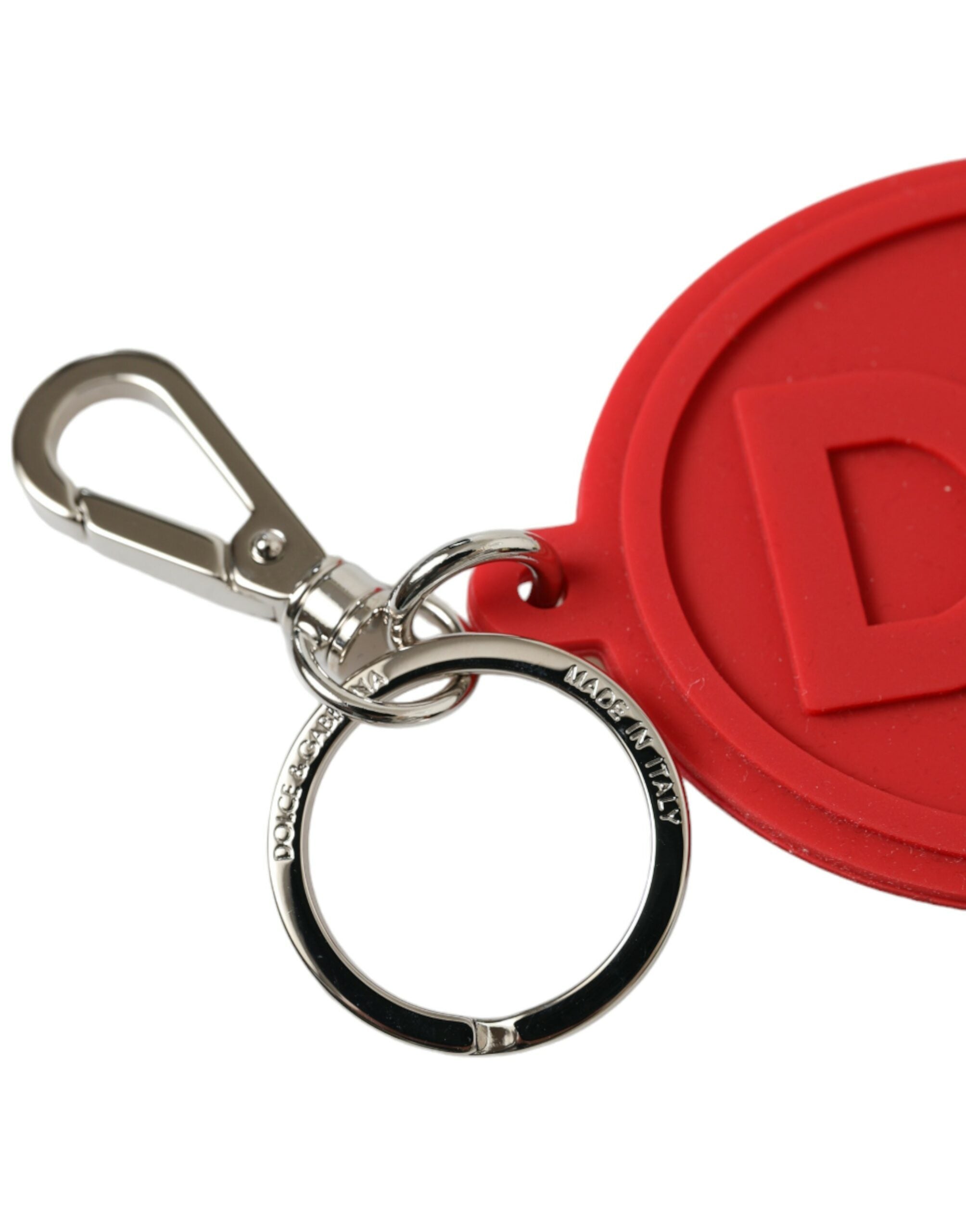 Dolce & Gabbana Red Rubber DG Logo Silver Brass Metal Keychain Keyring