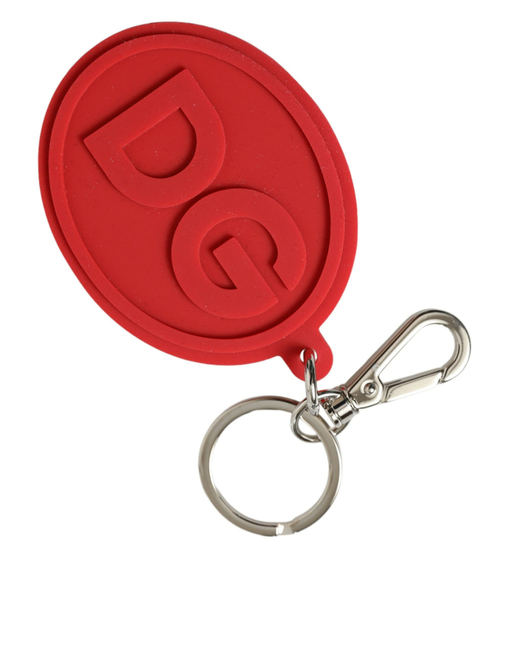 Dolce & Gabbana Red Rubber DG Logo Silver Brass Metal Keychain Keyring