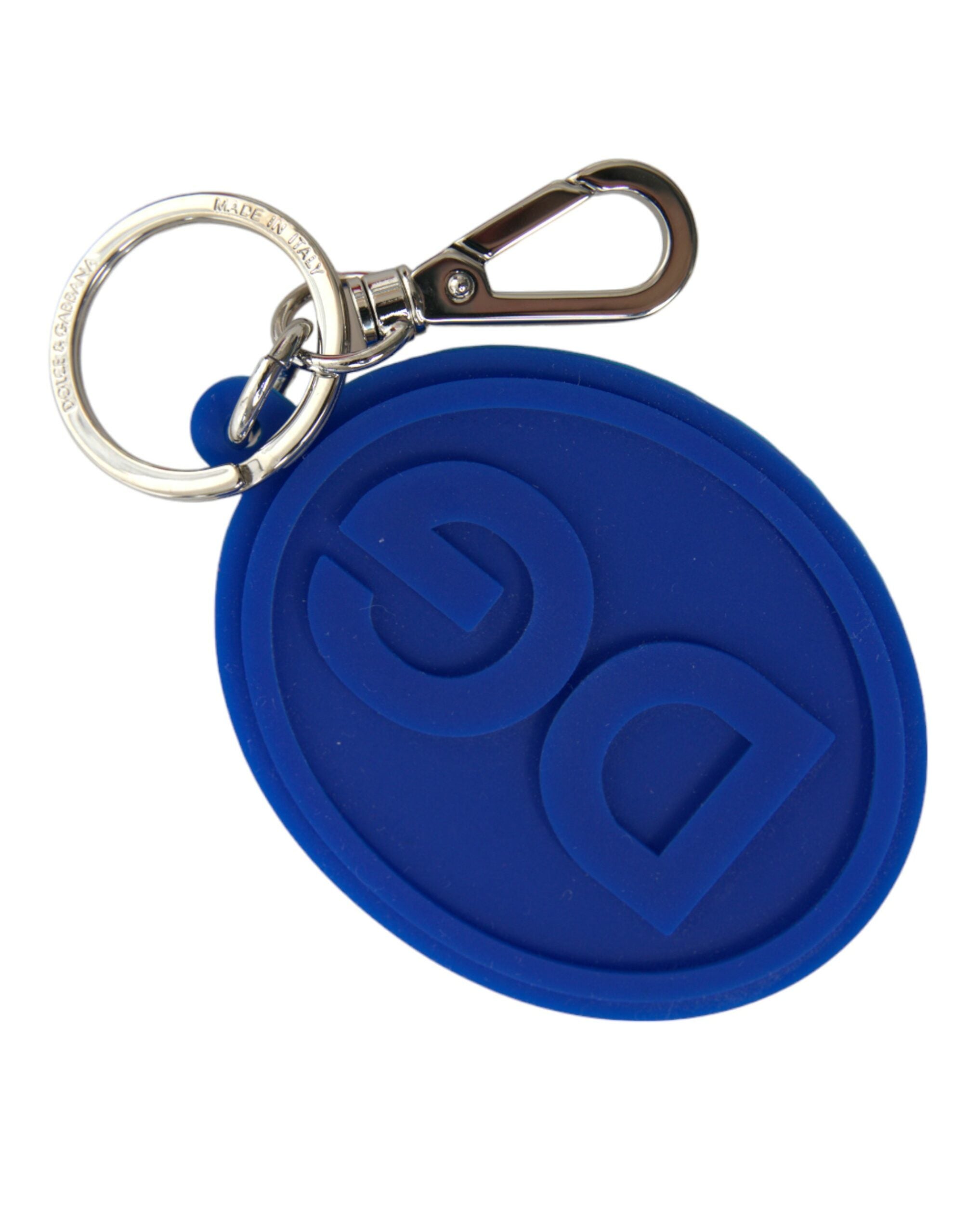 Dolce & Gabbana Blauer Gummi DG Logo Silber Messing Metall Schlüsselanhänger Schlüsselbund