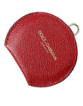 Dolce & Gabbana Red Calfskin Round Logo Hand Mirror Holder