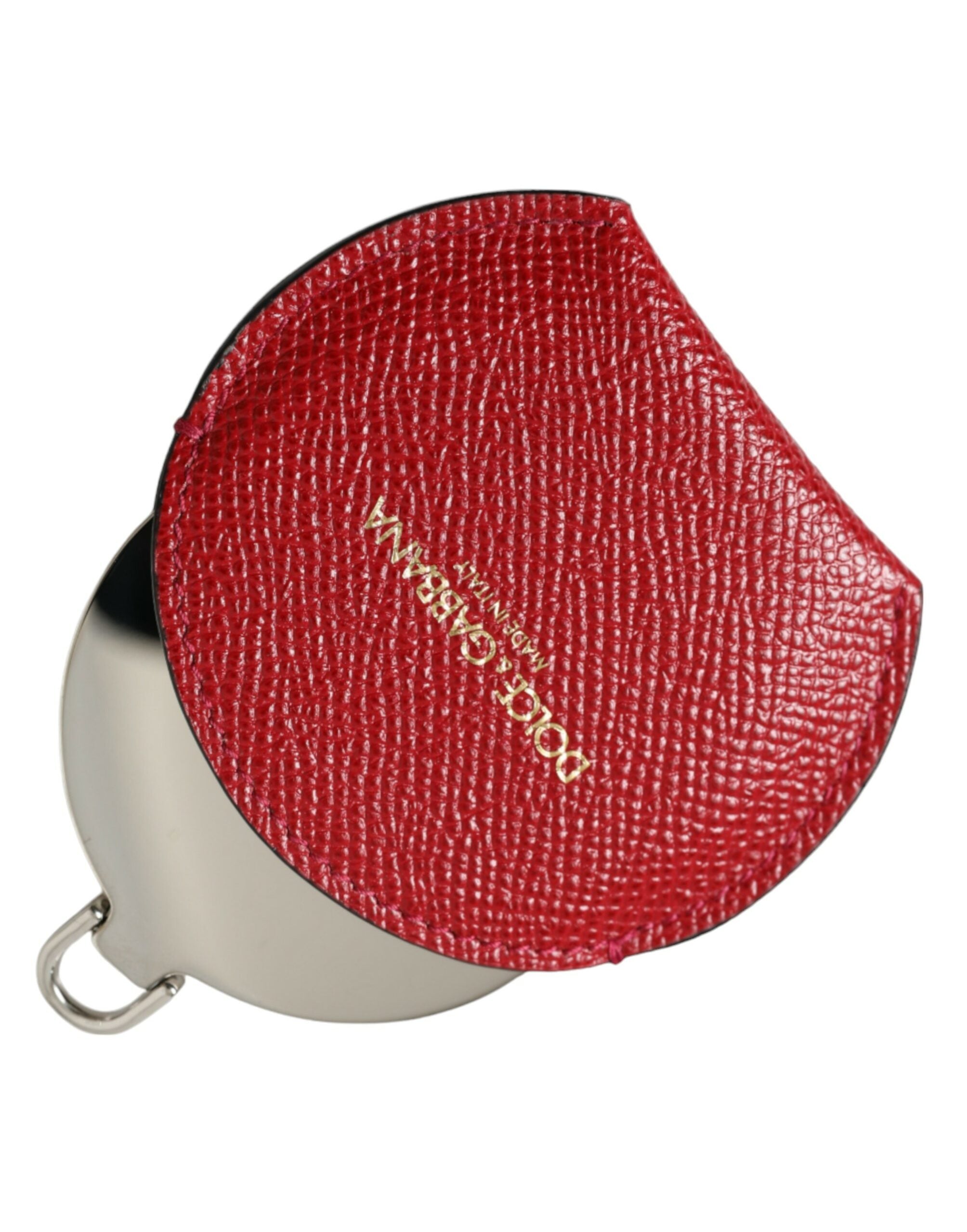 Dolce & Gabbana Red Calfskin Round Logo Hand Mirror Holder