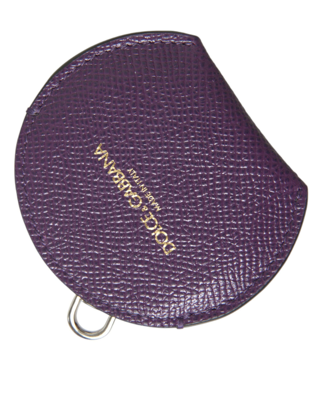 Dolce & Gabbana Purple Calfskin Round Logo Hand Mirror Holder