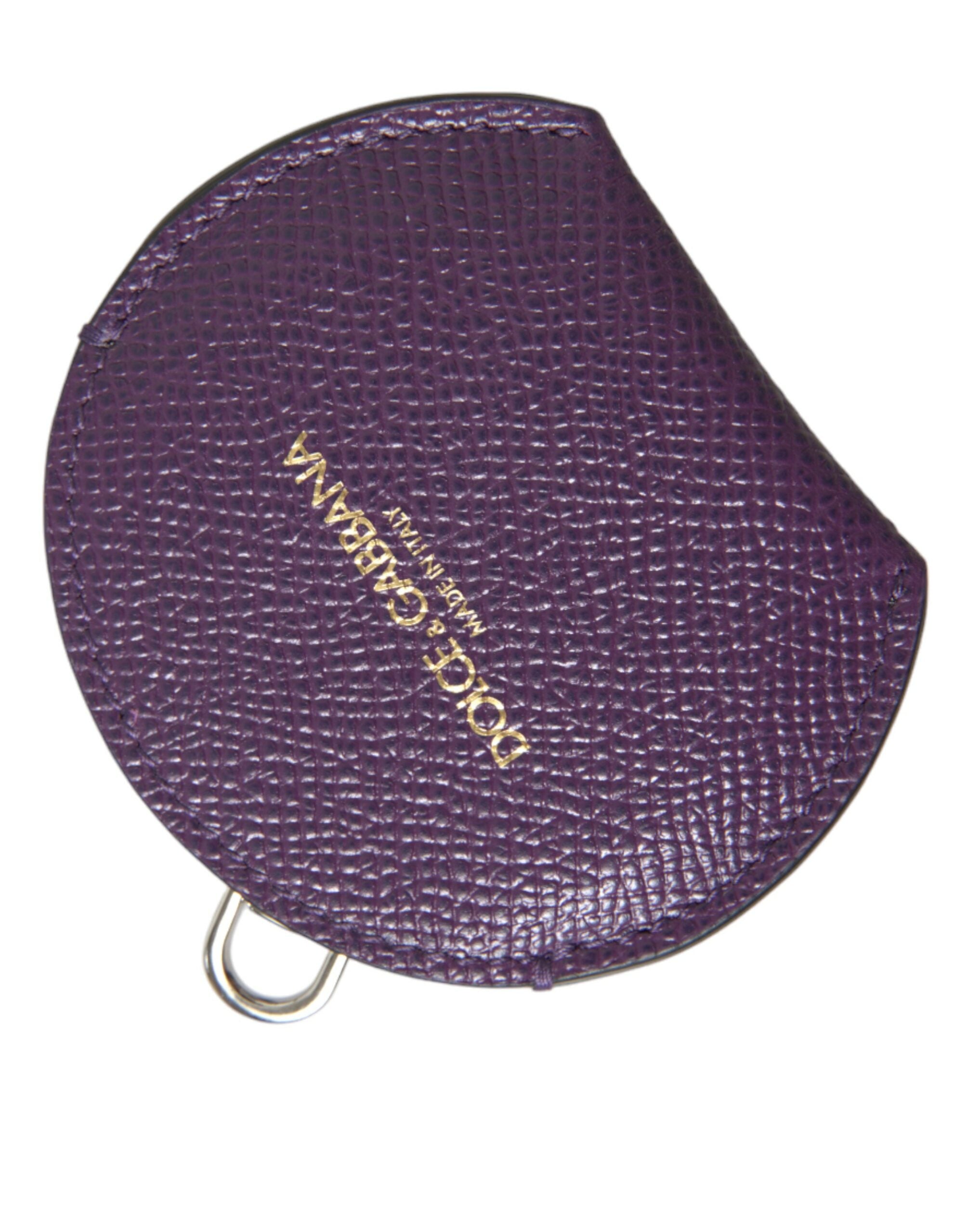 Dolce & Gabbana Purple Calfskin Round Logo Hand Mirror Holder