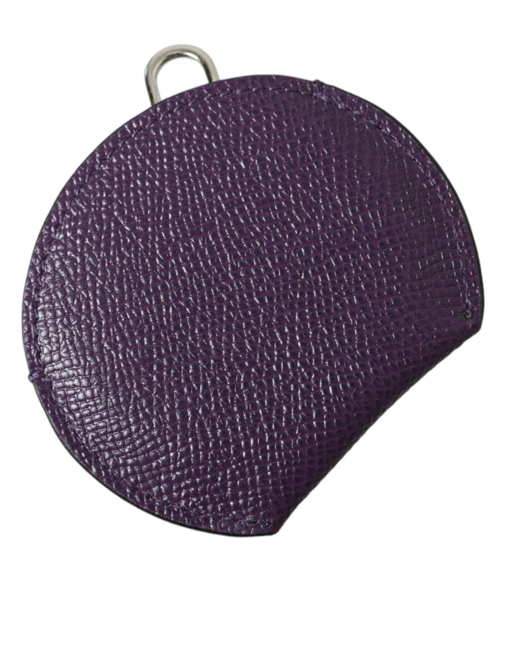 Dolce & Gabbana Purple Calfskin Round Logo Hand Mirror Holder