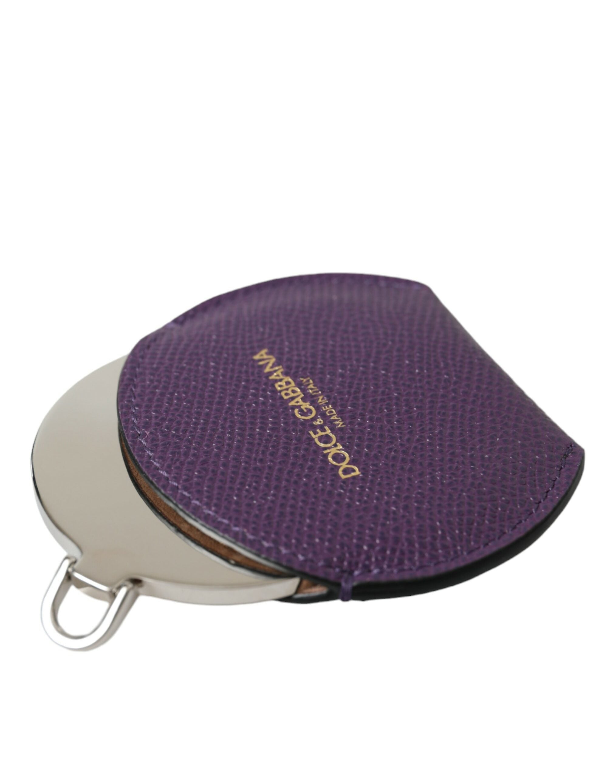 Dolce & Gabbana Purple Calfskin Round Logo Hand Mirror Holder