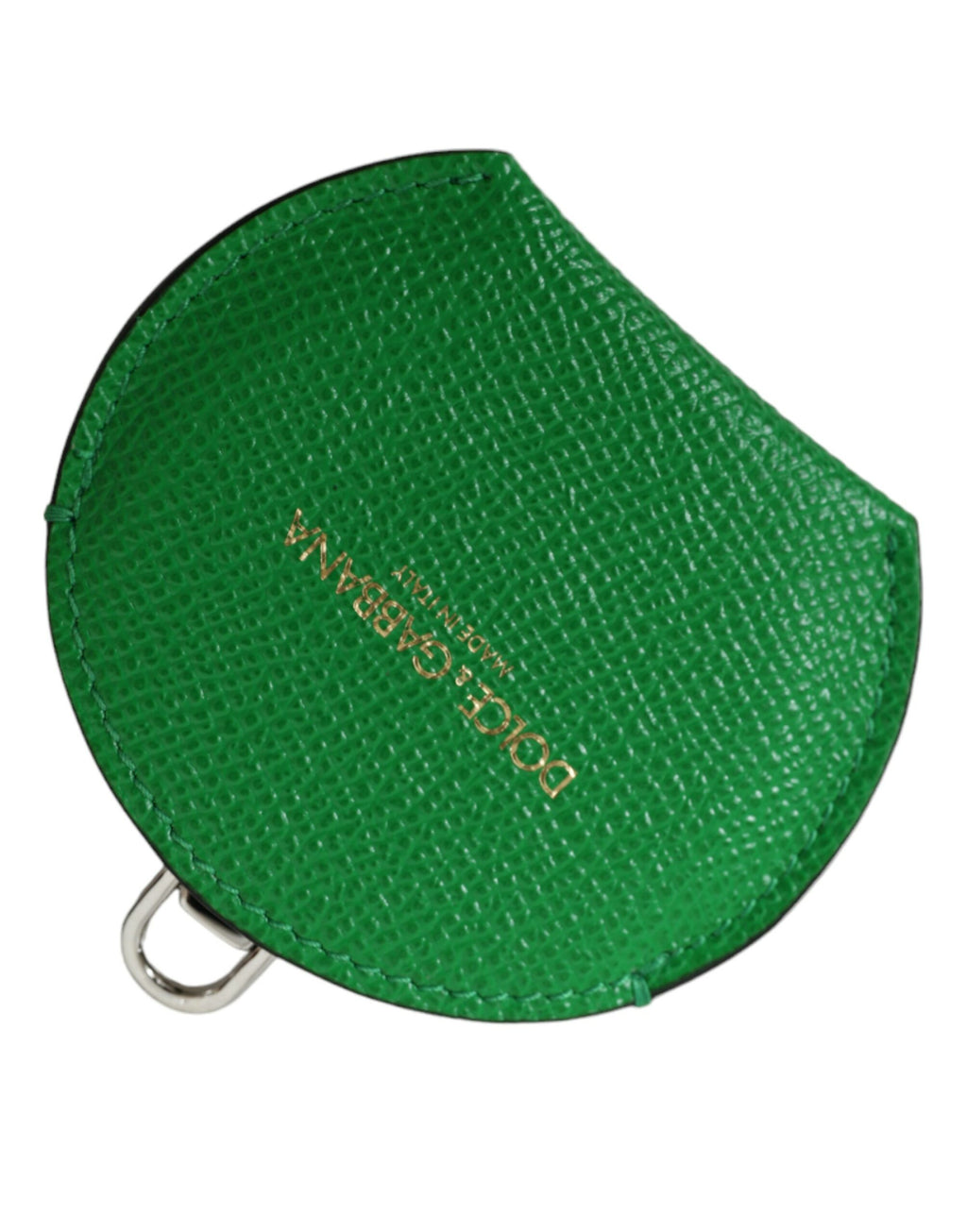 Dolce & Gabbana Green Calfskin Round Logo Hand Mirror Holder