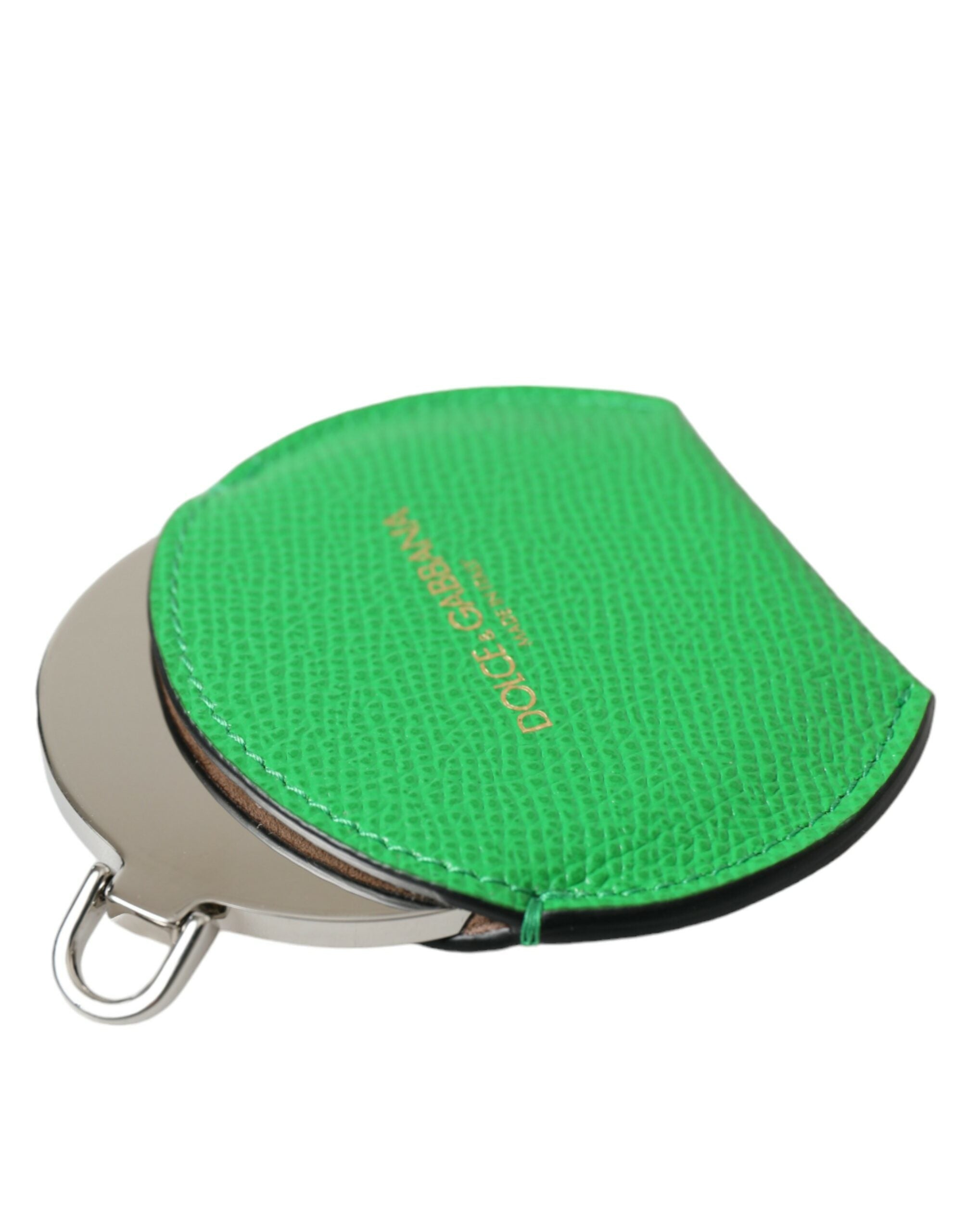 Dolce & Gabbana Green Calfskin Round Logo Hand Mirror Holder