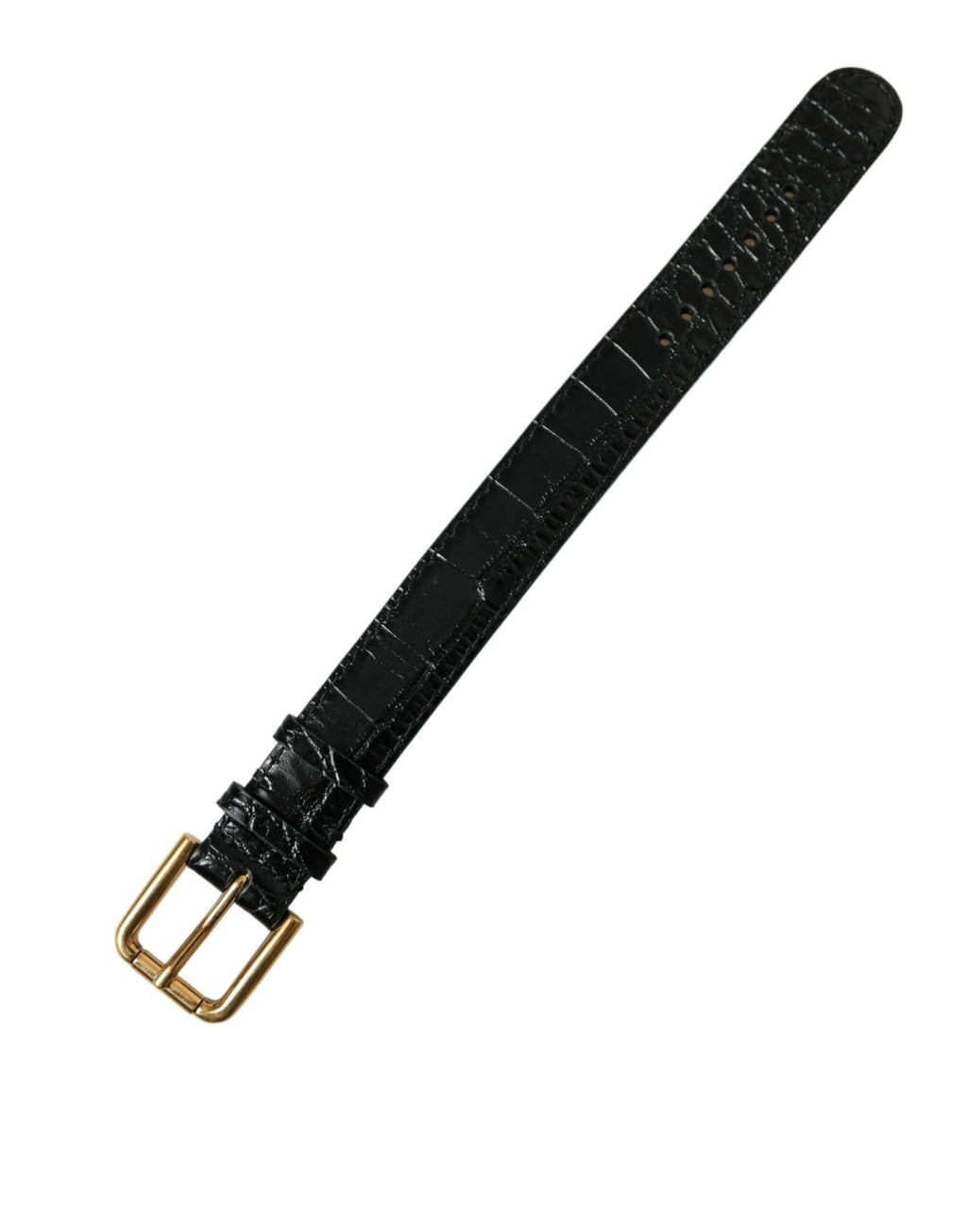 Dolce & Gabbana Schwarzes strukturiertes Leder mit goldfarbener Metallschnalle Armband