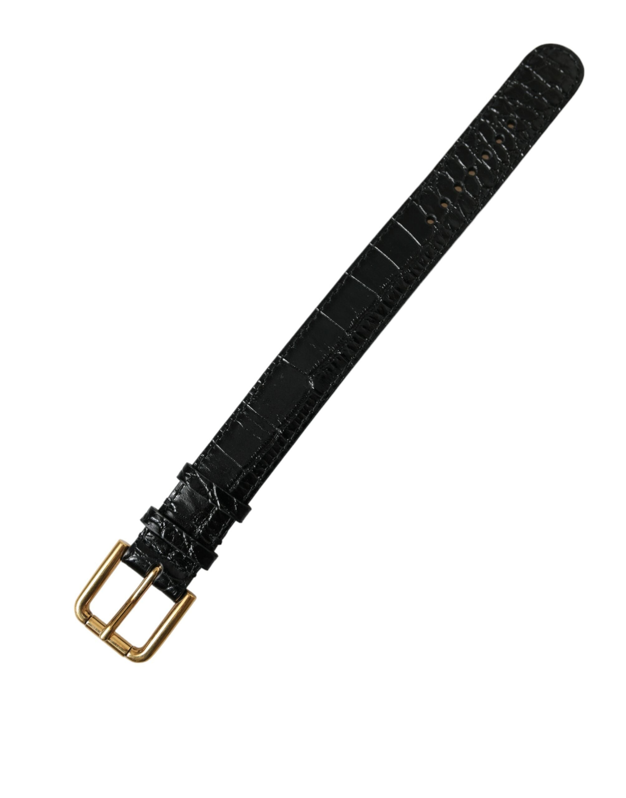 Dolce & Gabbana Schwarzes strukturiertes Leder mit goldfarbener Metallschnalle Armband