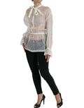 Dolce & Gabbana White Long-Sleeved Silk Top with Ascot Collar