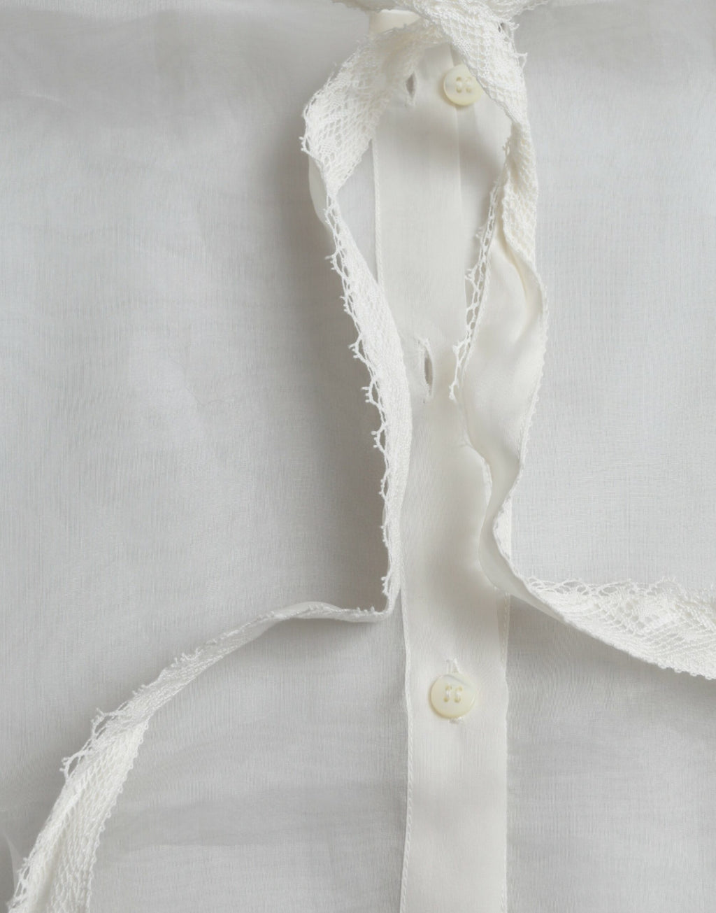 Dolce & Gabbana White Long-Sleeved Silk Top with Ascot Collar
