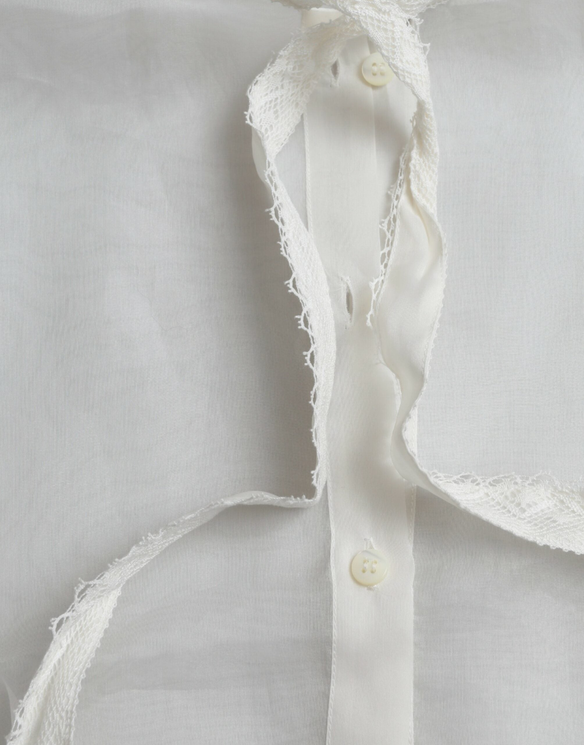 Dolce & Gabbana White Long-Sleeved Silk Top with Ascot Collar