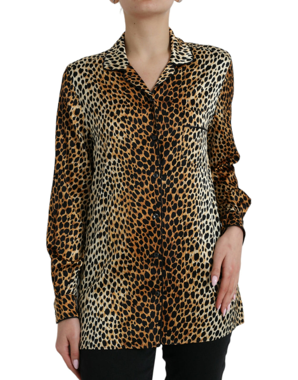 Dolce & Gabbana Brown Leopard Print Long Sleeve Blouse