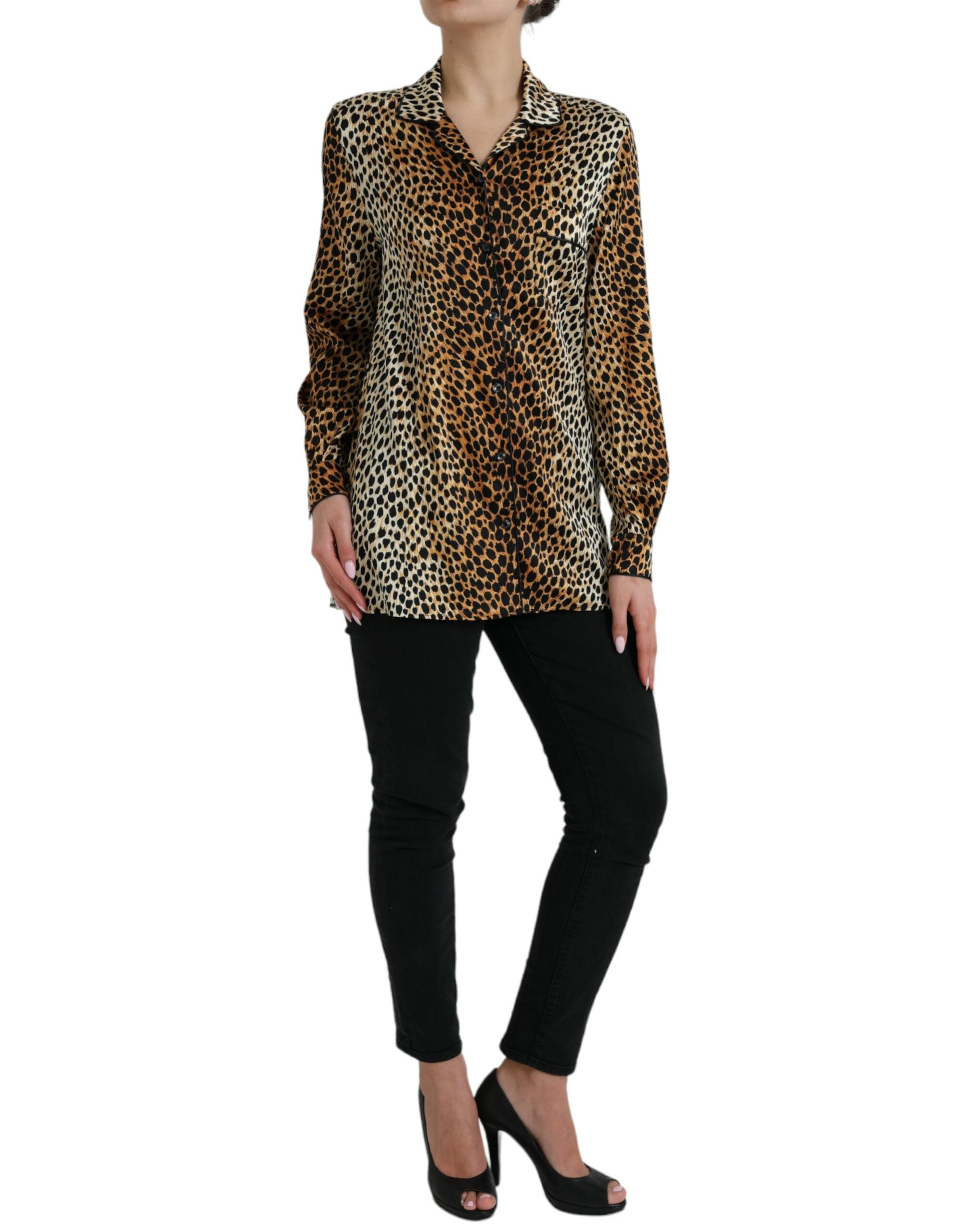 Dolce & Gabbana Brown Leopard Print Long Sleeve Blouse