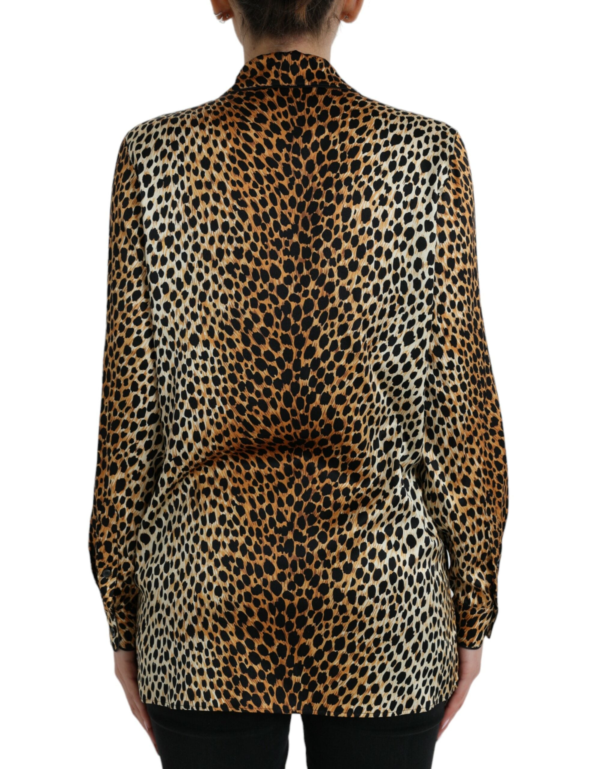 Dolce & Gabbana Brown Leopard Print Long Sleeve Blouse