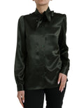 Dolce & Gabbana Grey Long-Sleeve Blouse Top with Ascot Collar