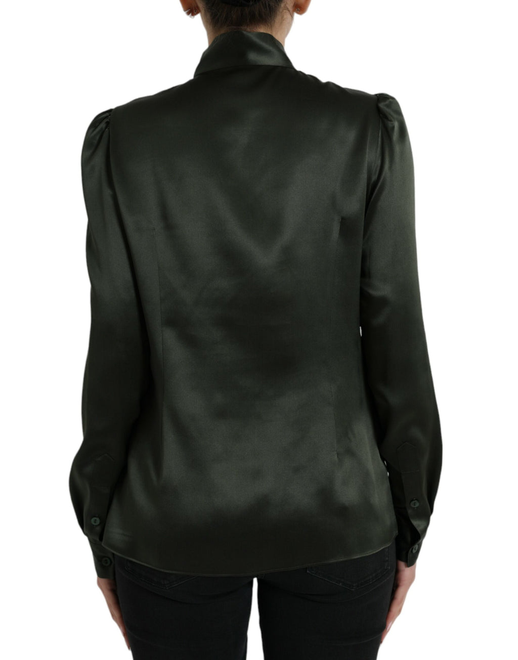 Dolce & Gabbana Grey Long-Sleeve Blouse Top with Ascot Collar