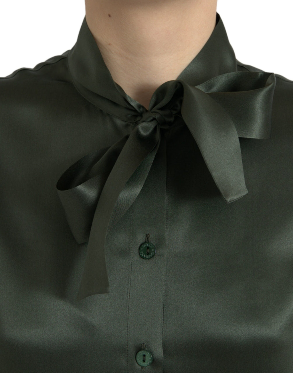 Dolce & Gabbana Grey Long-Sleeve Blouse Top with Ascot Collar