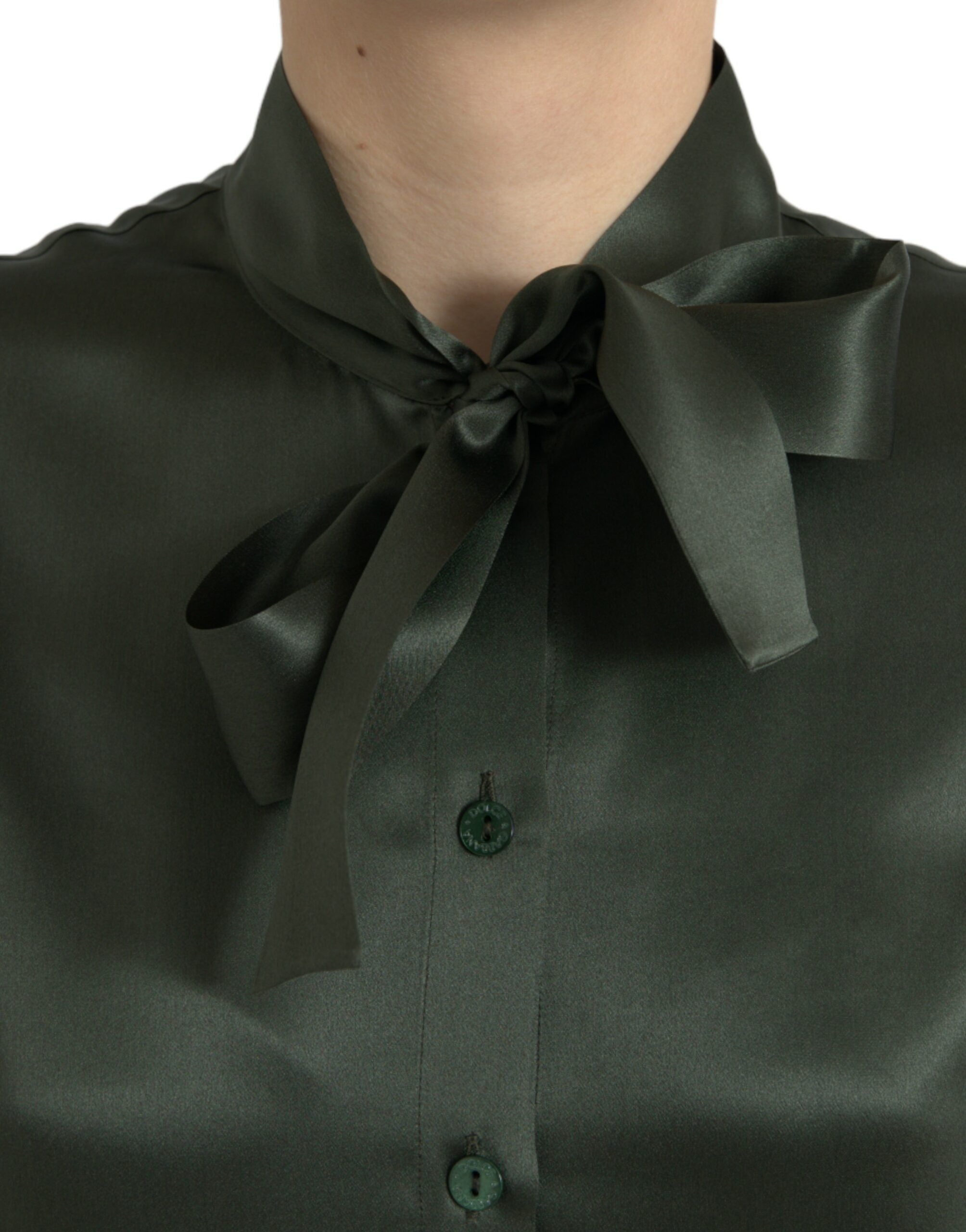 Dolce & Gabbana Grey Long-Sleeve Blouse Top with Ascot Collar