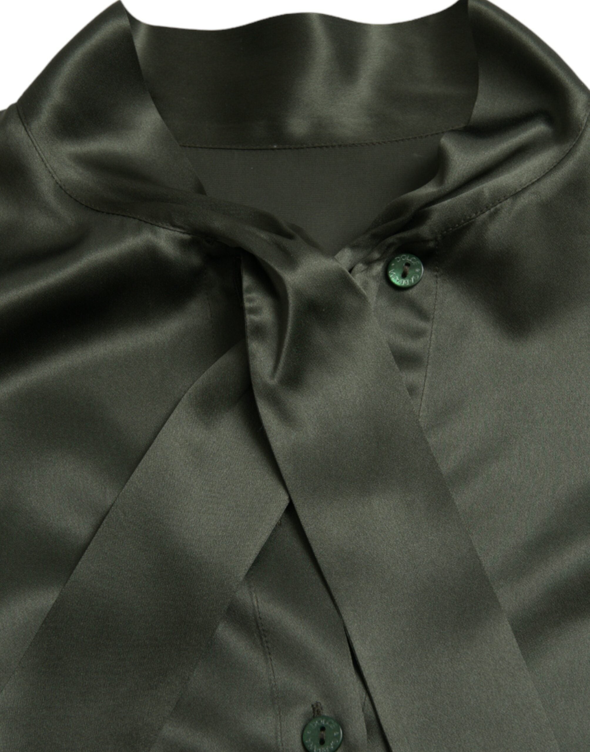 Dolce & Gabbana Grey Long-Sleeve Blouse Top with Ascot Collar