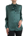 Dolce & Gabbana Dark Green Silk Ascot-Collar Blouse