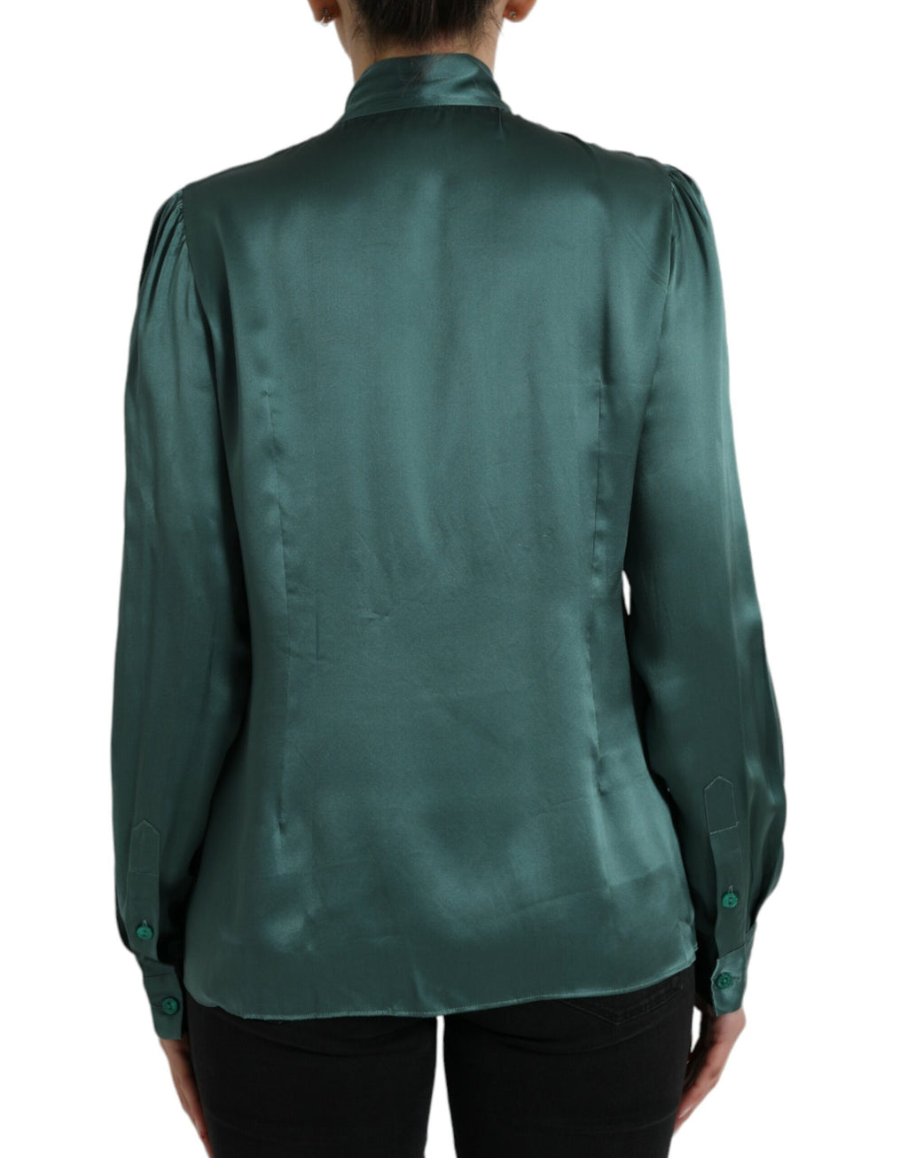 Dolce & Gabbana Dark Green Silk Ascot-Collar Blouse