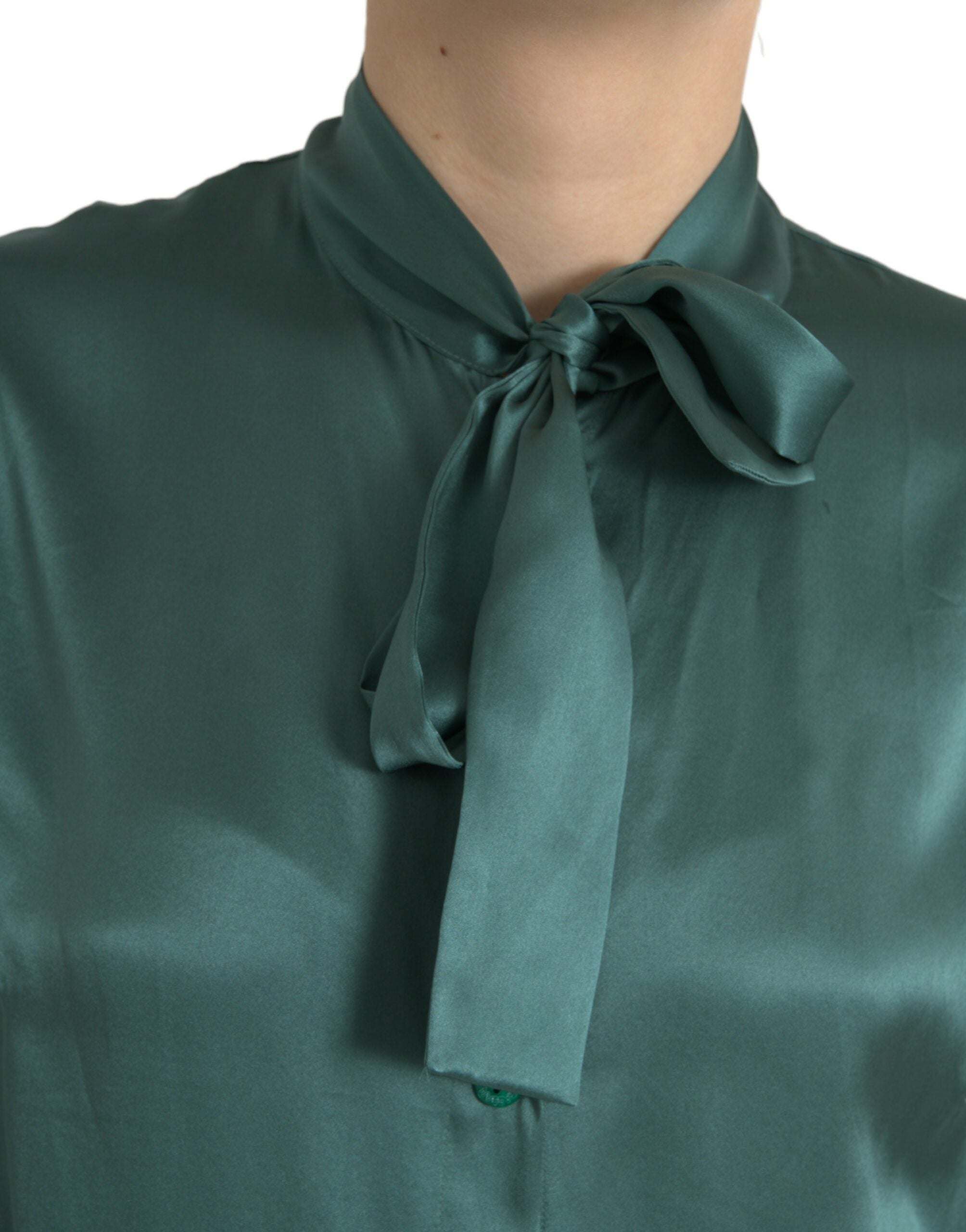 Dolce & Gabbana Dark Green Silk Ascot-Collar Blouse