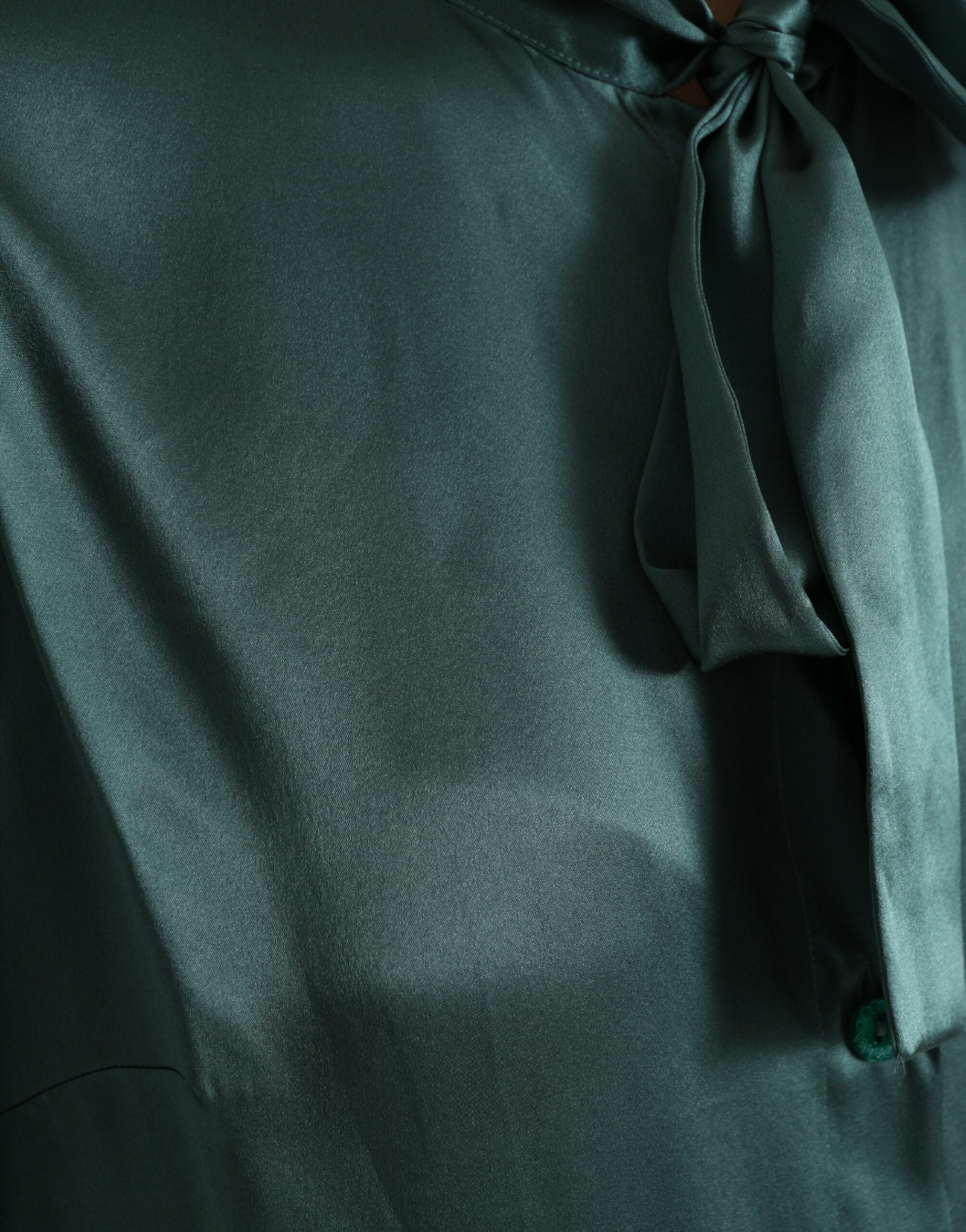 Dolce & Gabbana Dark Green Silk Ascot-Collar Blouse