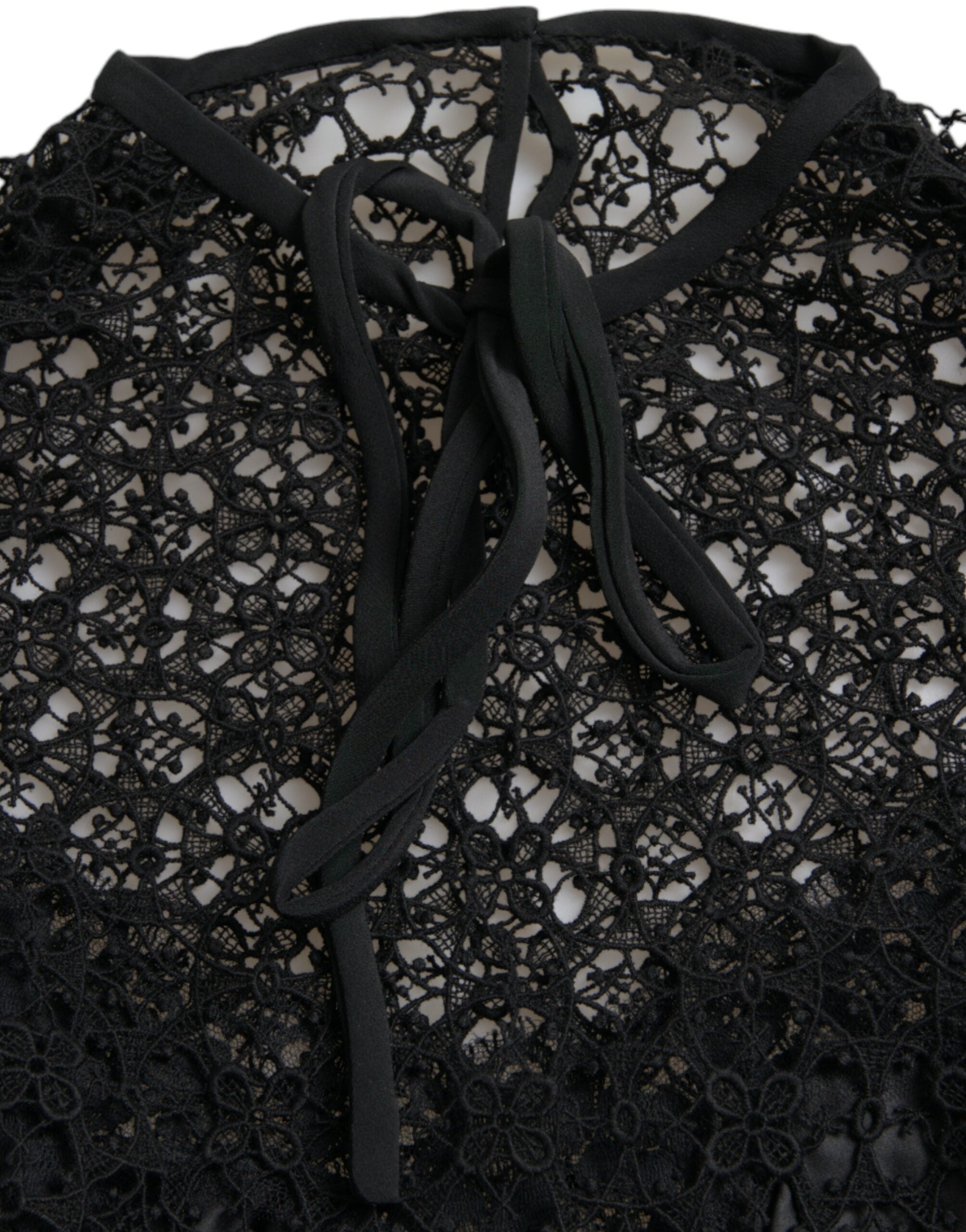 Dolce & Gabbana Schwarzes Blusentop mit floraler Spitze und kurzen Ärmeln