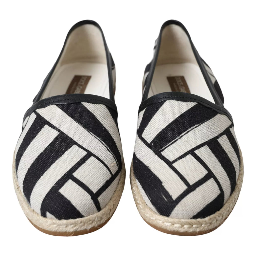 Dolce & Gabbana Schwarz Weiß Streifen Slip On Espadrille Schuhe