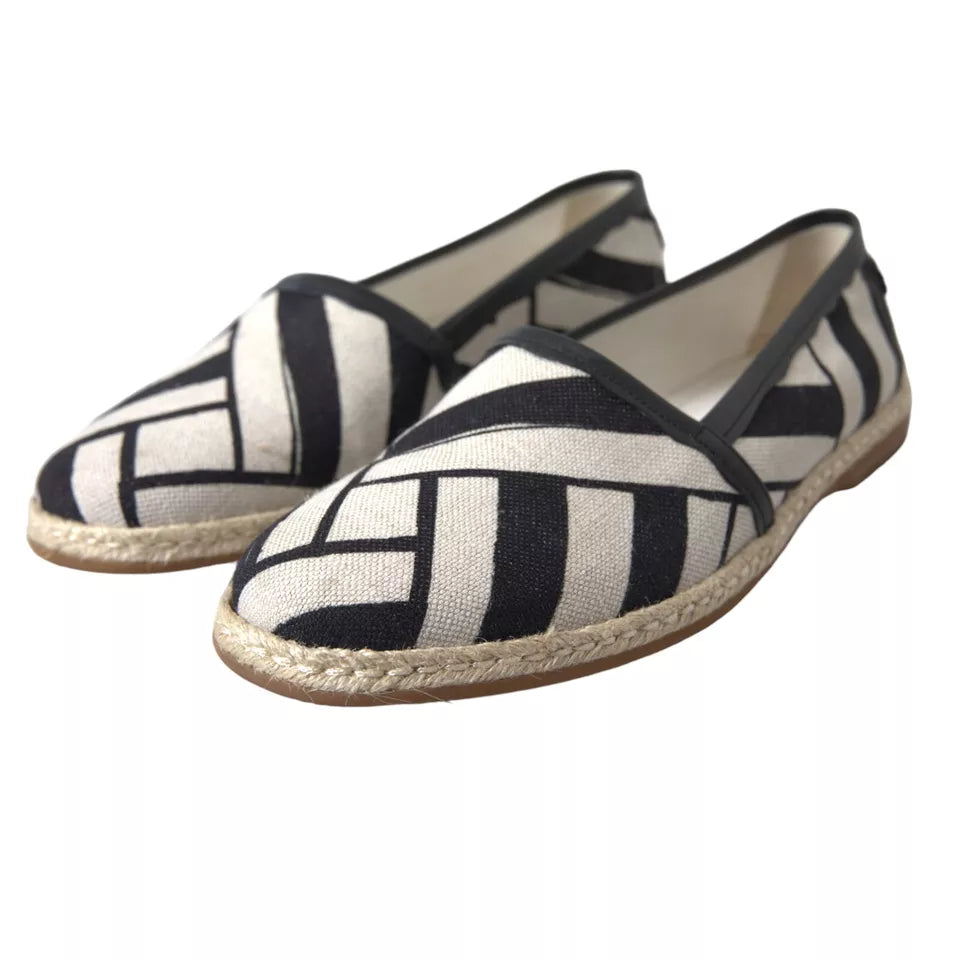 Dolce & Gabbana Black White Stripe Slip On Espadrille Shoes