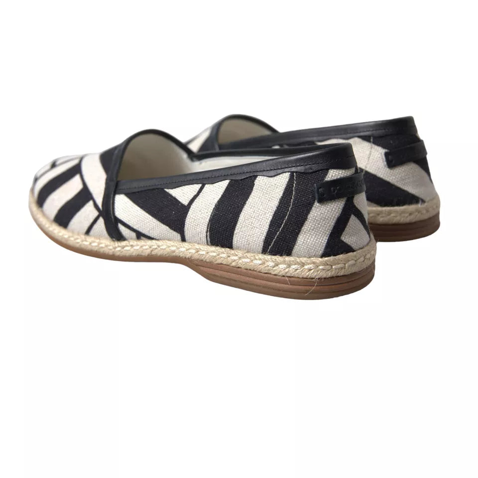 Dolce & Gabbana Black White Stripe Slip On Espadrille Shoes
