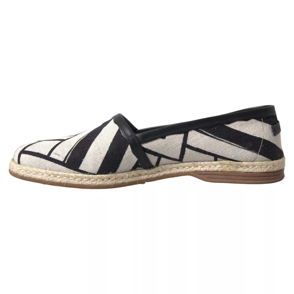 Dolce & Gabbana Black White Stripe Slip On Espadrille Shoes
