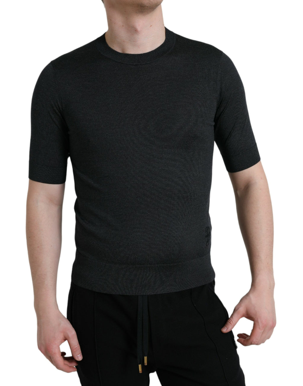 Dolce & Gabbana Dark Gray Crew-Neck T-Shirt with Short Sleeves