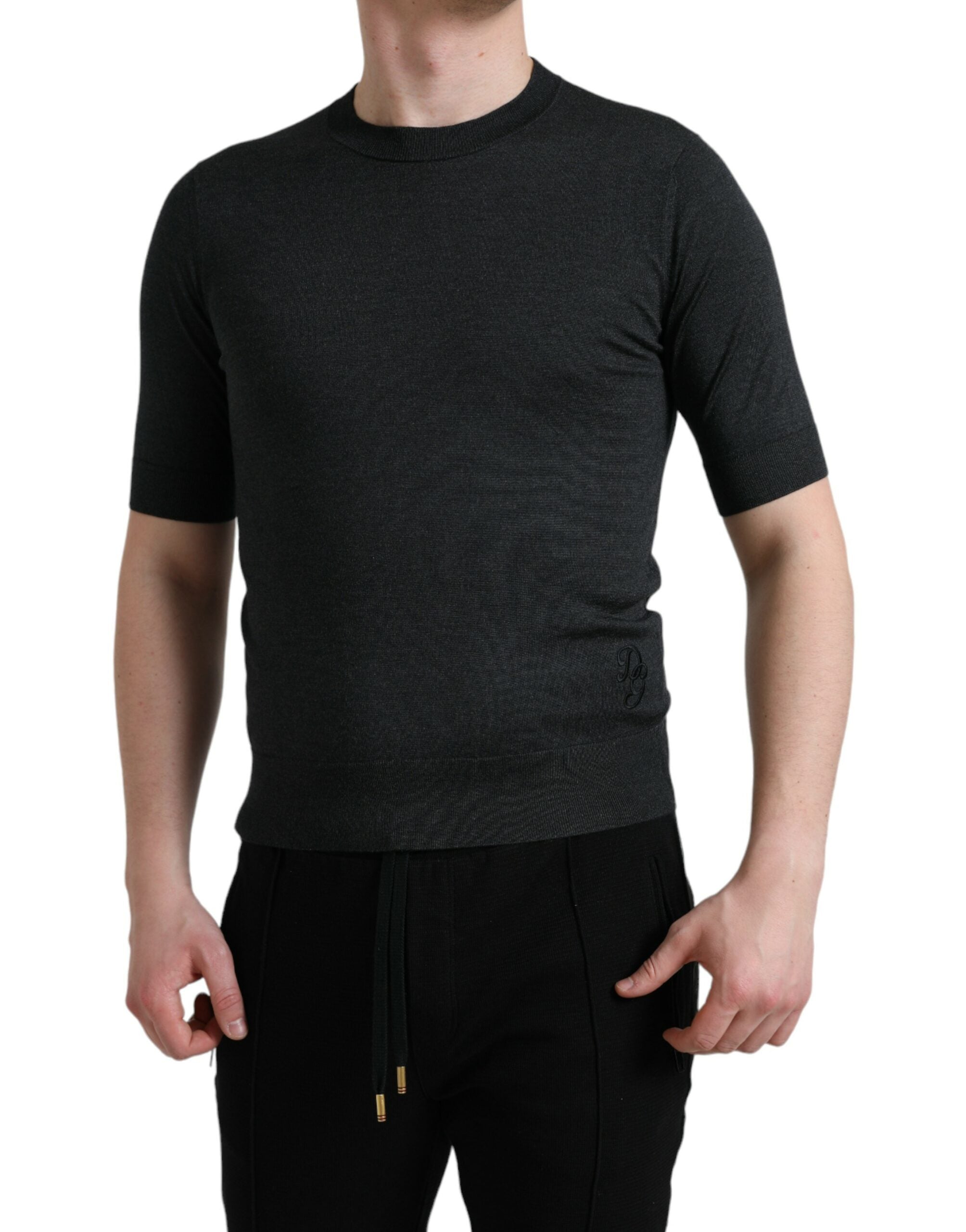 Dolce & Gabbana Dark Gray Crew-Neck T-Shirt with Short Sleeves