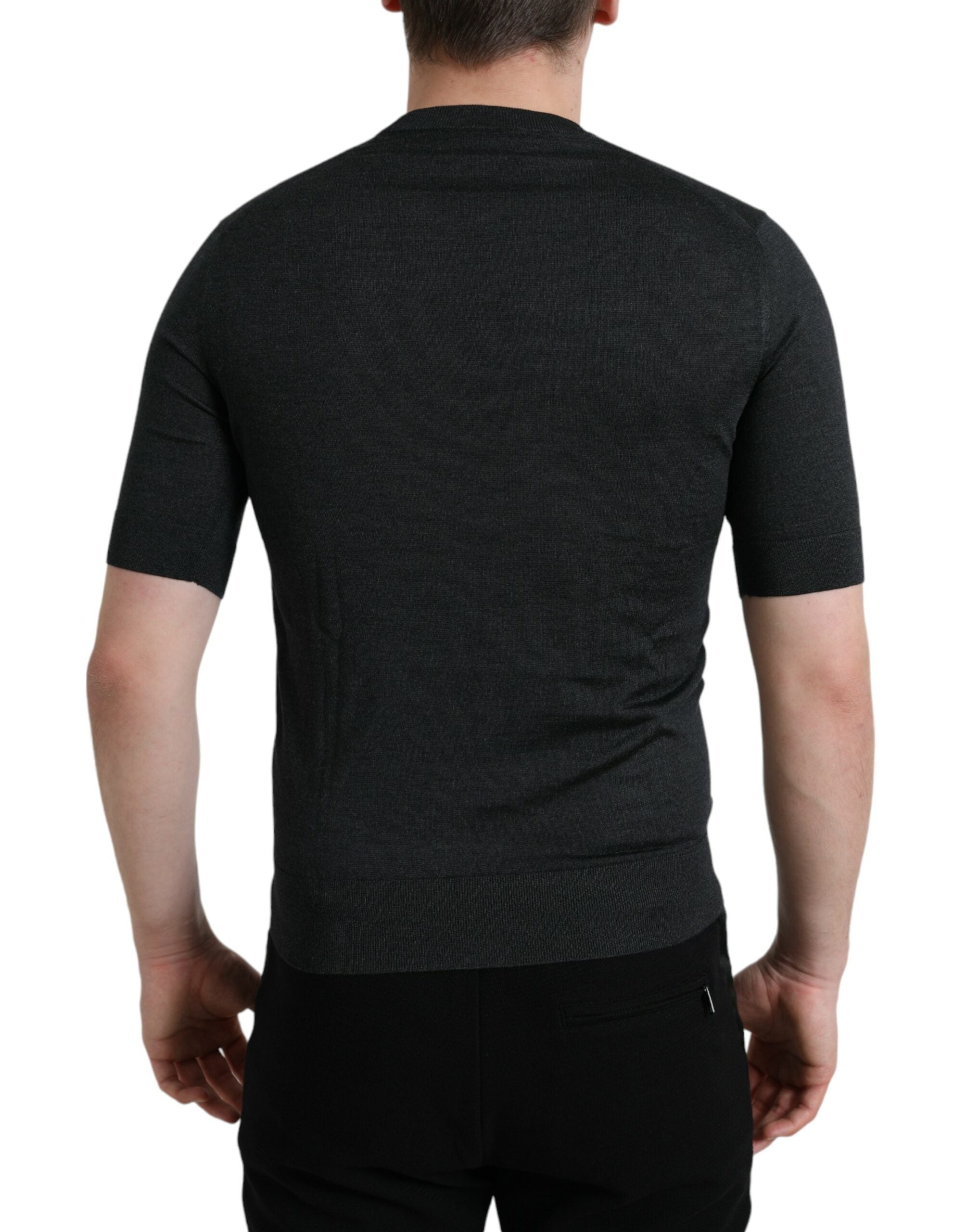 Dolce & Gabbana Dark Gray Crew-Neck T-Shirt with Short Sleeves