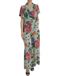 Dolce & Gabbana Blue Floral Wide-Leg Wrap Jumpsuit