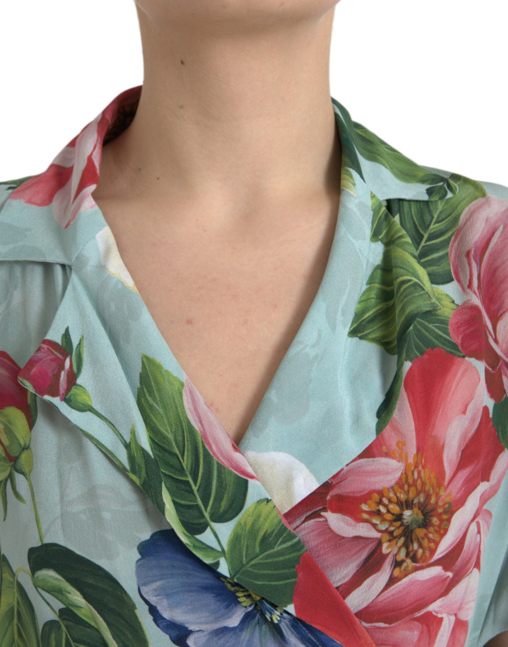Dolce & Gabbana Blue Floral Wide-Leg Wrap Jumpsuit