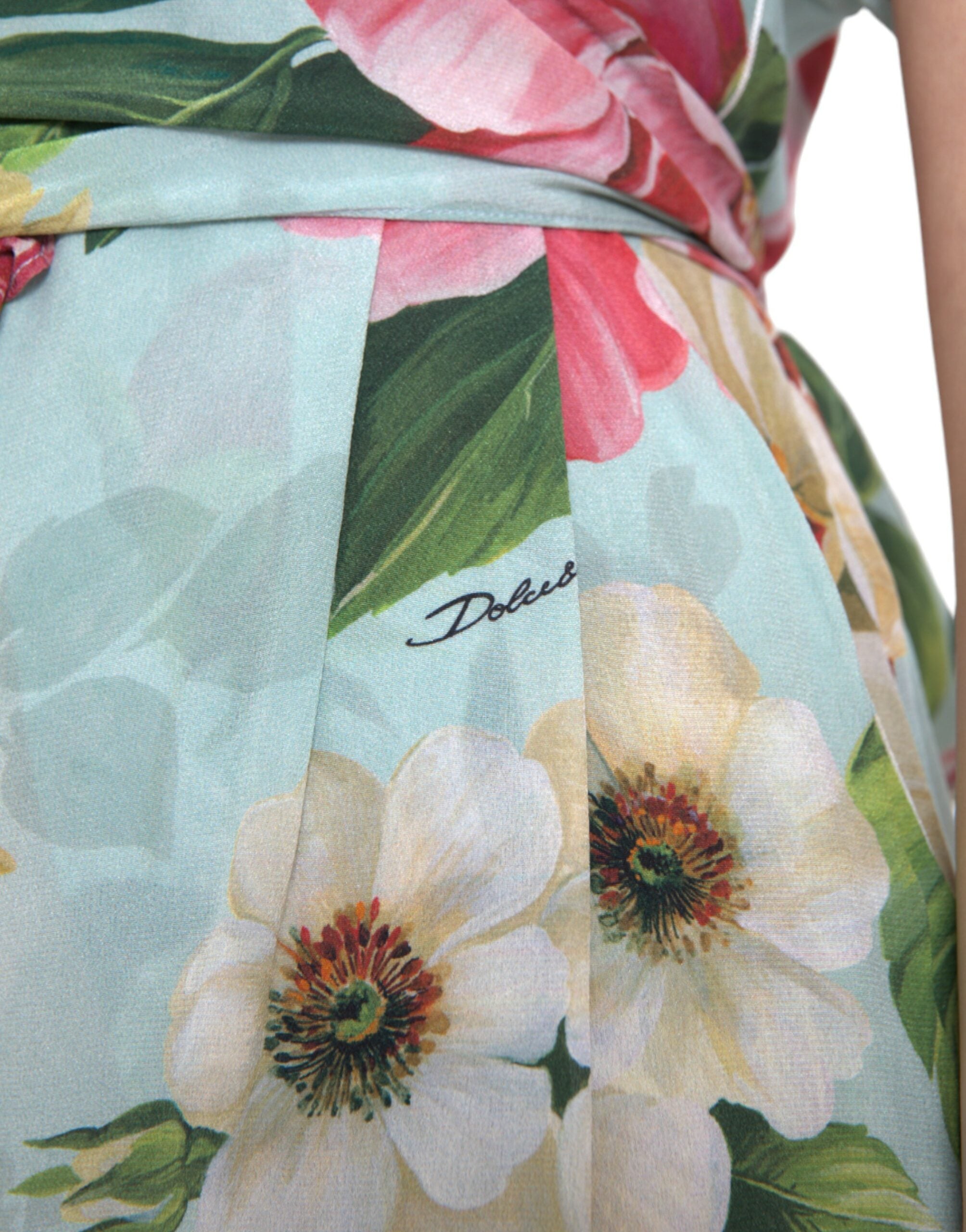 Dolce & Gabbana Blauer geblümter Wickel-Overall mit weitem Bein