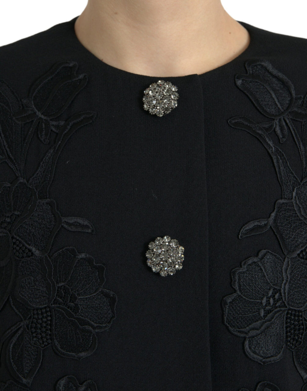 Dolce & Gabbana Black Wool Floral Button Jacket