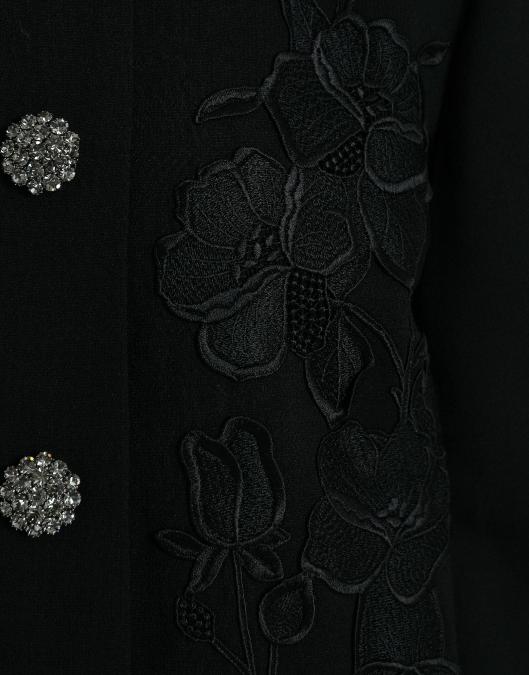 Dolce & Gabbana Black Wool Floral Button Jacket