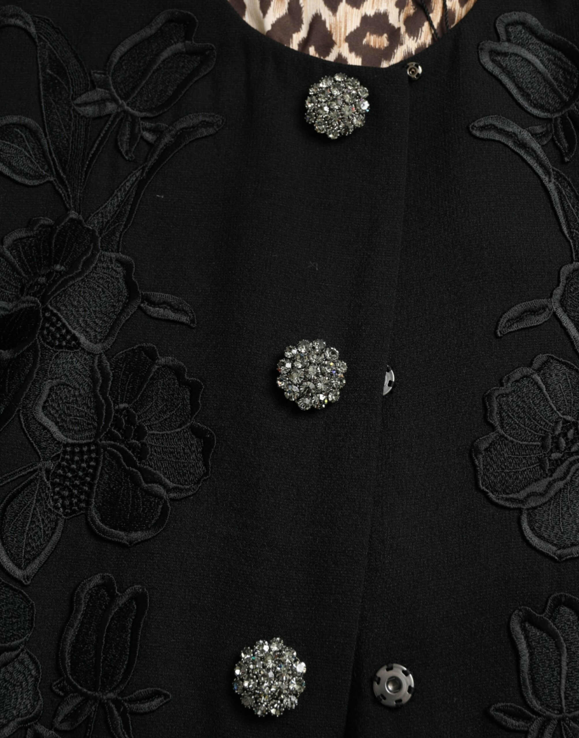 Dolce & Gabbana Black Wool Floral Button Jacket