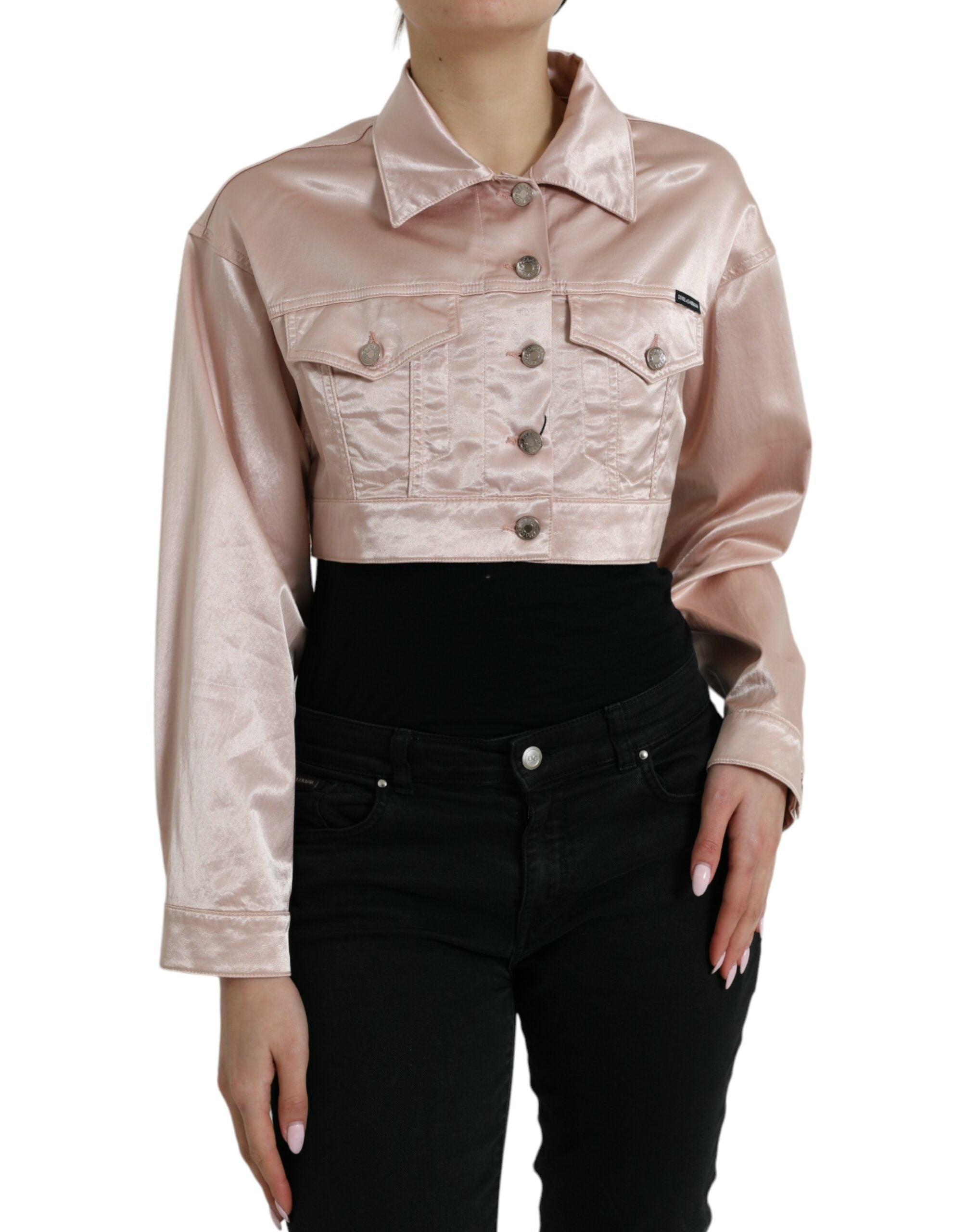 Dolce & Gabbana Pink Cotton-Stretch Cropped Jacket