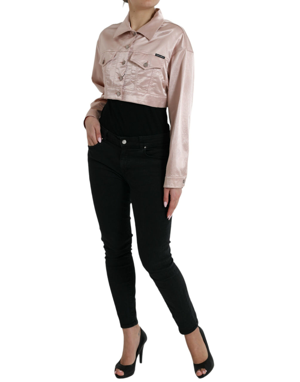 Dolce & Gabbana Pink Cotton-Stretch Cropped Jacket
