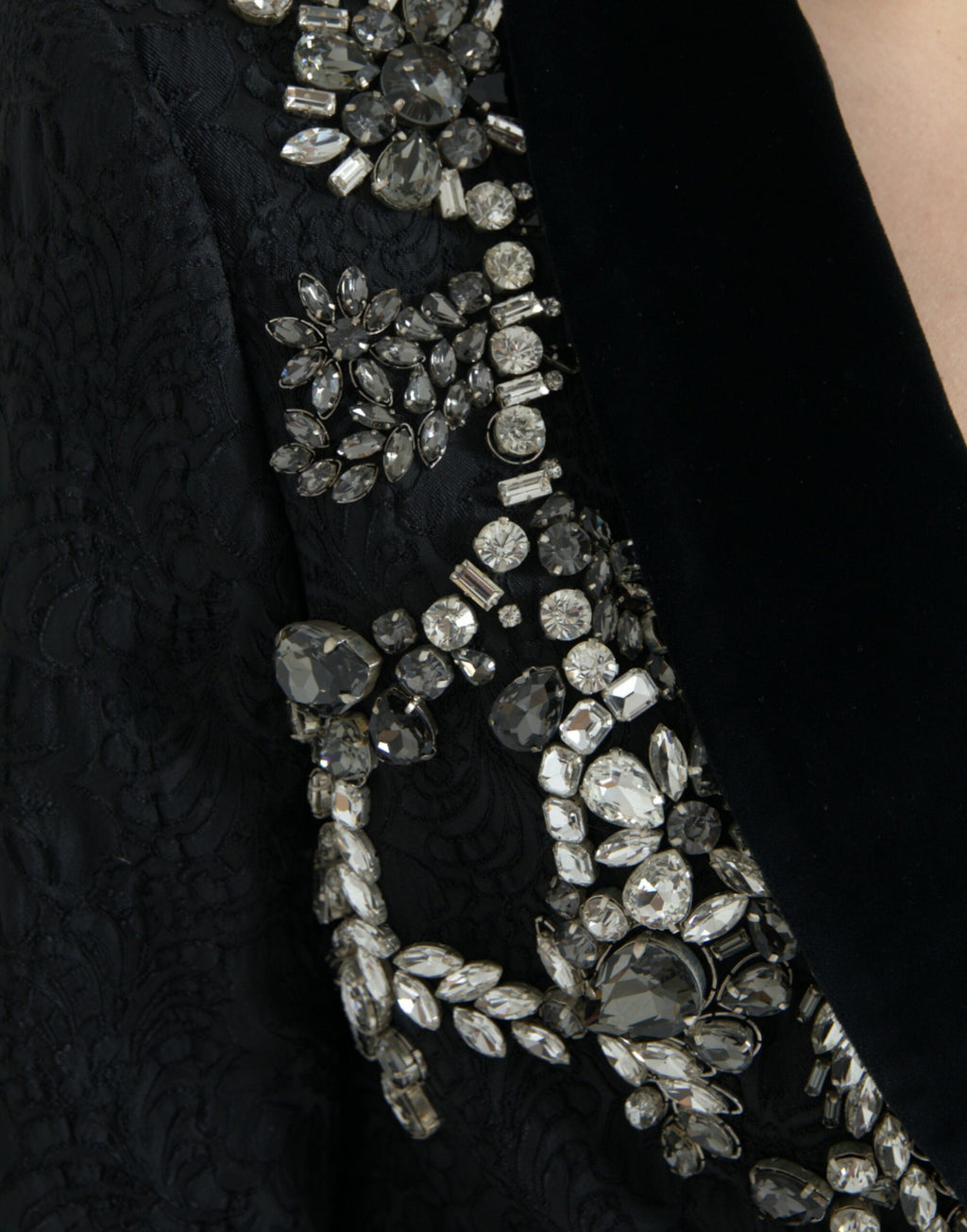 Dolce & Gabbana Schwarzer kristallbesetzter Mantel Jacke
