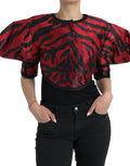 Dolce & Gabbana Black Red Patterned Short Coat Jacket