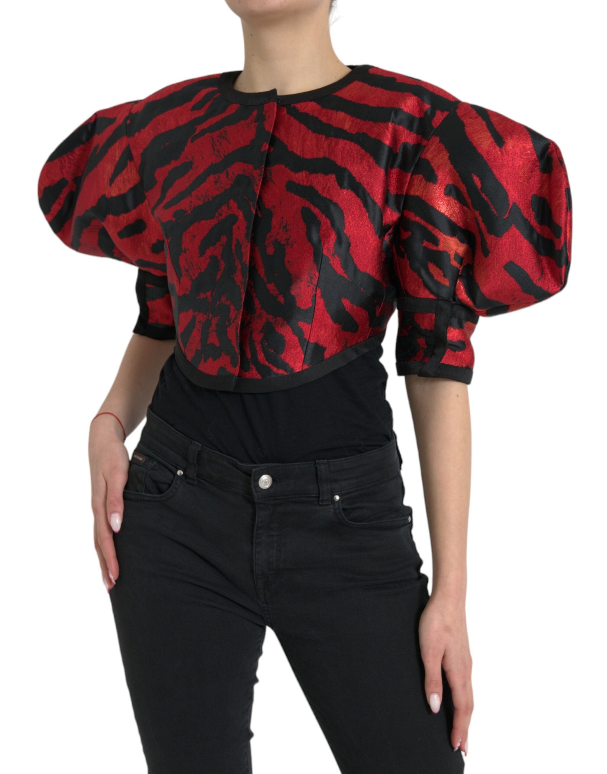 Dolce & Gabbana Black Red Patterned Short Coat Jacket