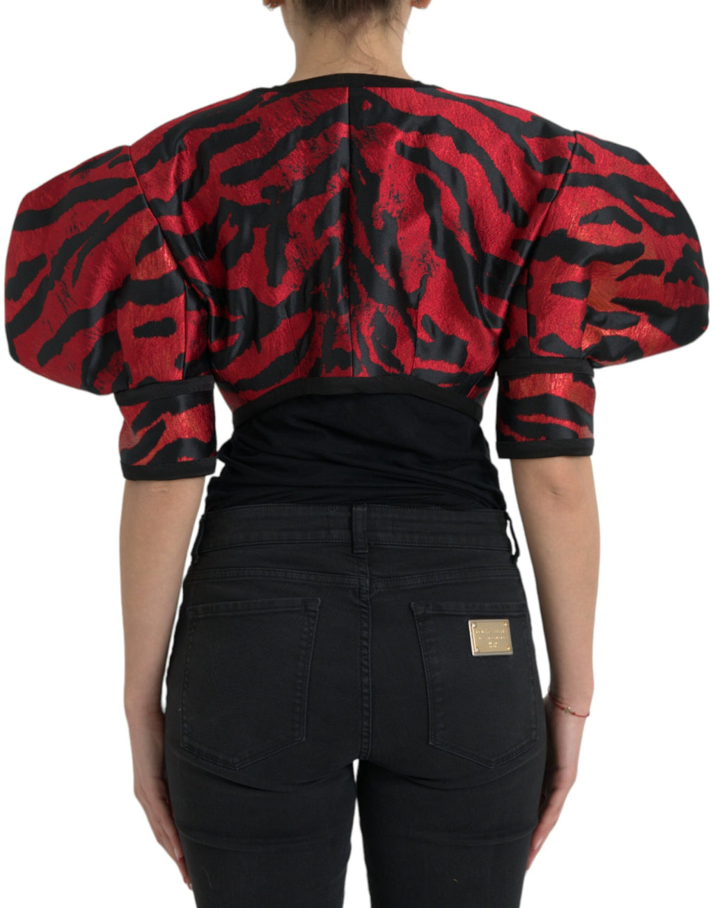 Dolce & Gabbana Black Red Patterned Short Coat Jacket