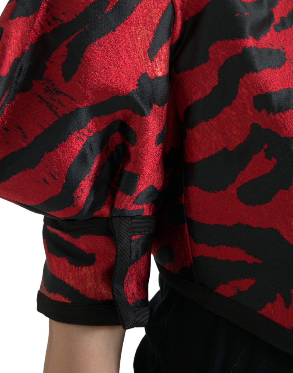Dolce & Gabbana Black Red Patterned Short Coat Jacket